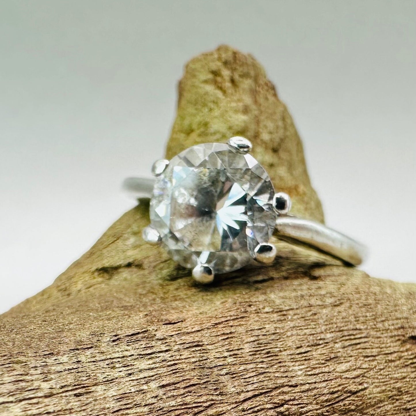 Vintage Sterling Silver Ring with Clear Stone - Size O