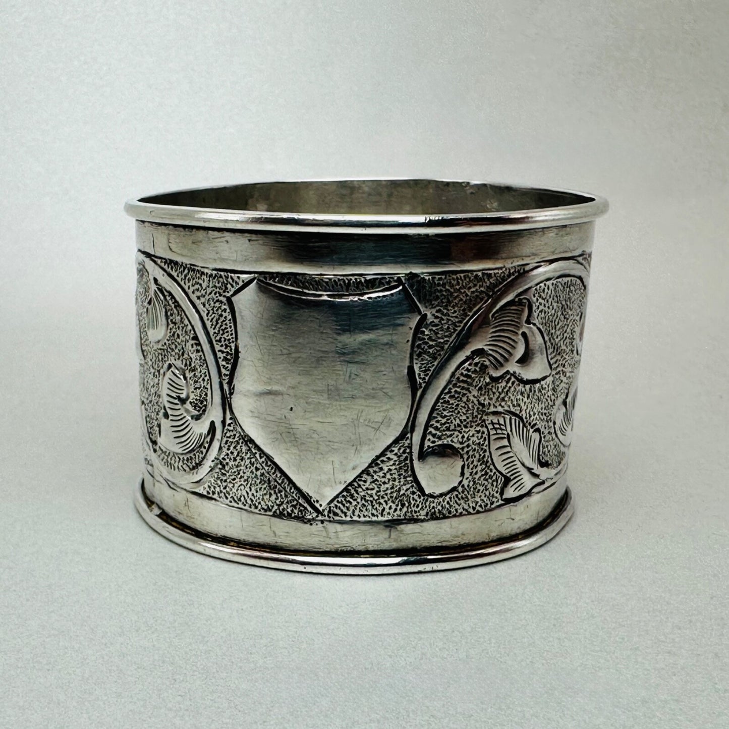 Antique Silver Napkin Ring – Floral Engraving – Hallmark Rubbed