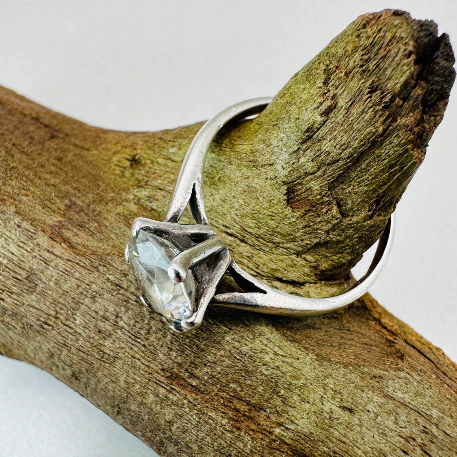 Vintage Sterling Silver Ring with Clear Stone - Size O