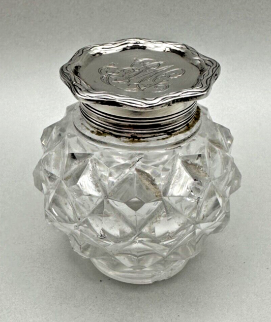 Antique Silver Top Glass Inkwell - London 1885 George Fox