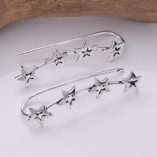 Brand New 925 Sterling Silver Star Climber Earrings