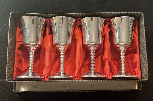 Antique Boxed Set of 4 Silver Plate Goblets