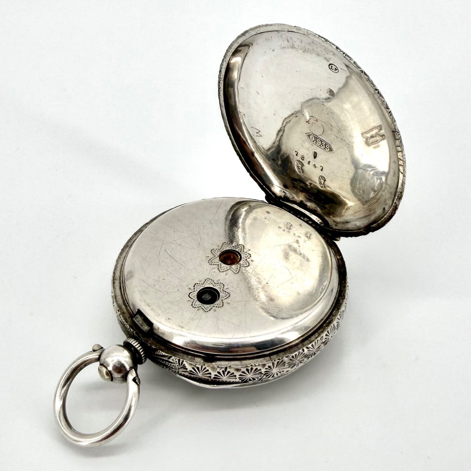 Antique Swiss Silver Pocket Watch – 935 Silver Case – Key Wound – Working