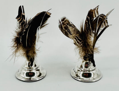 Pair Antique Silver Menu Holders – Chester 1898 Florence Warden – Feathers