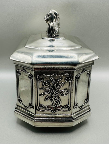 A.E. Williams Pewter Lidded Box with Lion Finial - Stunning Decorative Piece