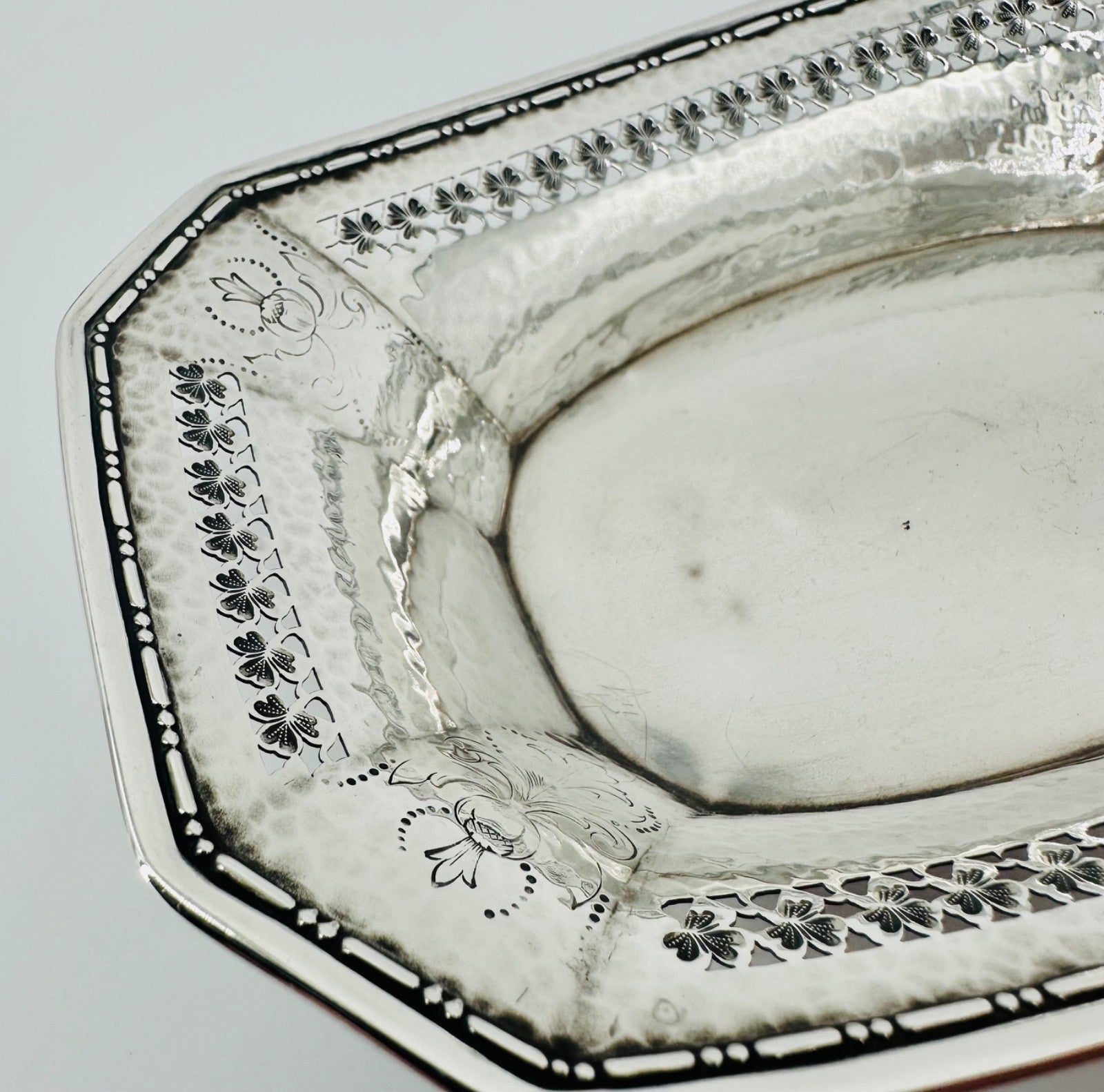 Antique American Sterling Silver Dish – Pierced & Hammered Design – Webster Co.
