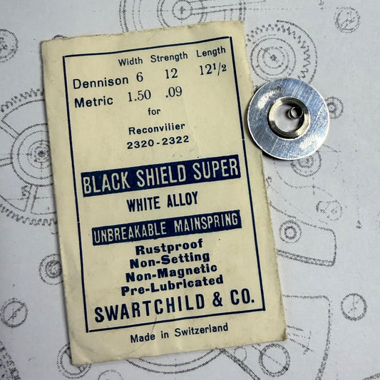 Black Shield Super Mainspring – For Reconvilier 2320–2322 – 1.50 x 0.09 x 12½"