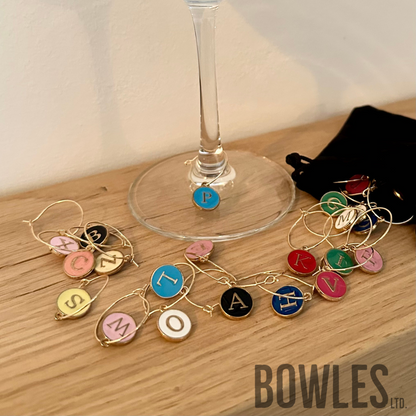 A to Z Wine Glass Charms – Pack of 26 Alphabet Drink Markers with Velvet Bag