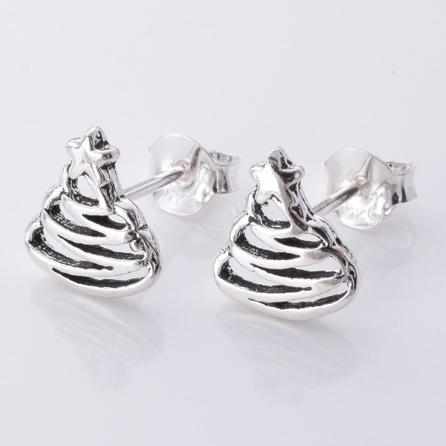 Brand New 925 Sterling Silver Christmas Tree Earrings - Festive