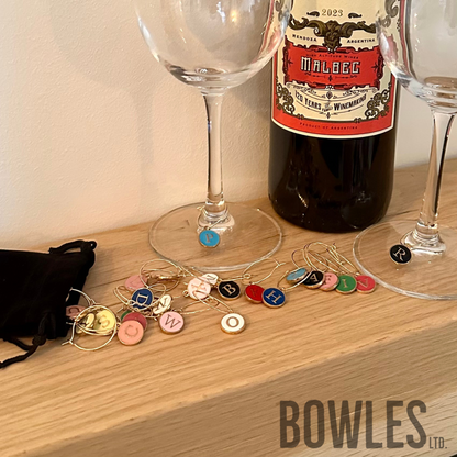 A to Z Wine Glass Charms – Pack of 26 Alphabet Drink Markers with Velvet Bag