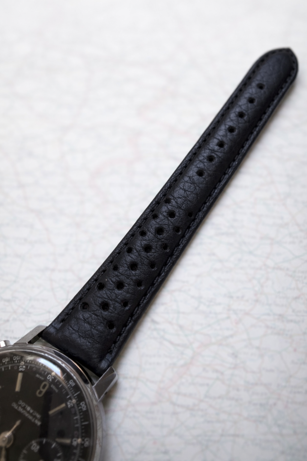 Brand New Rally Style Leather Watch Strap – Black – Genuine Calf Leather