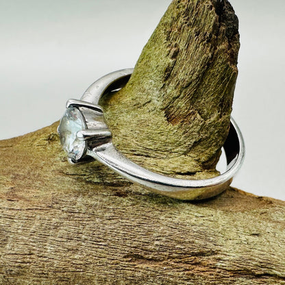 Vintage Silver Ring with Sparkling Clear Stone - Size Q½ - Stamped 925