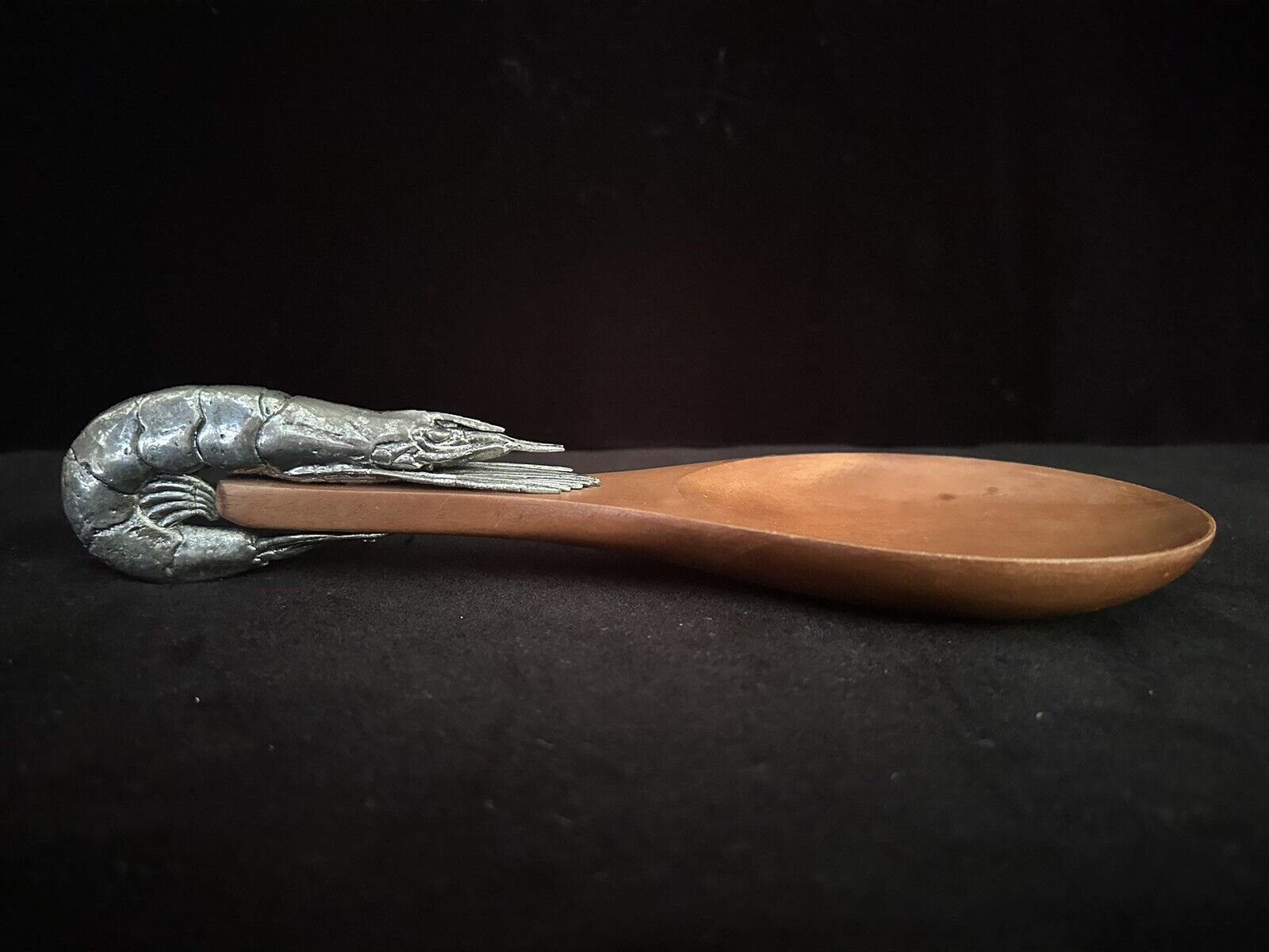 Wooden Serving Dish with Metal Prawn Handle