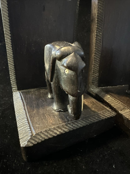 Antique Carved Wooden Elephant Bookends
