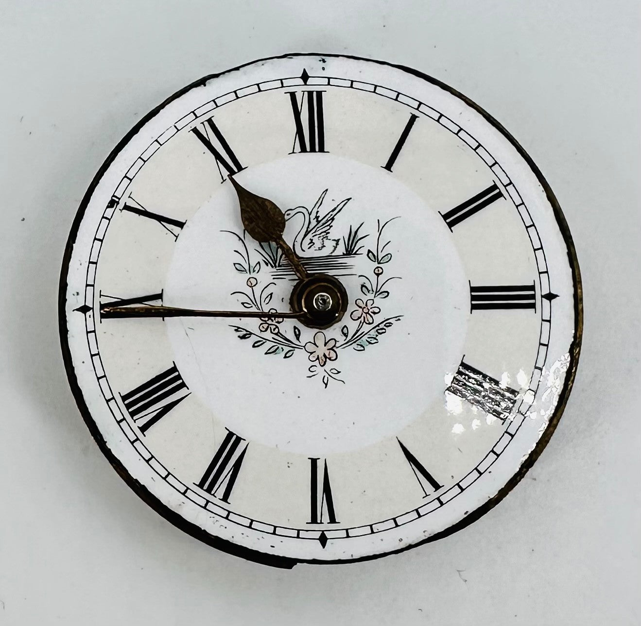 Antique Pocket Watch Movement – Key Wound – Enamel Dial with Swan Motif