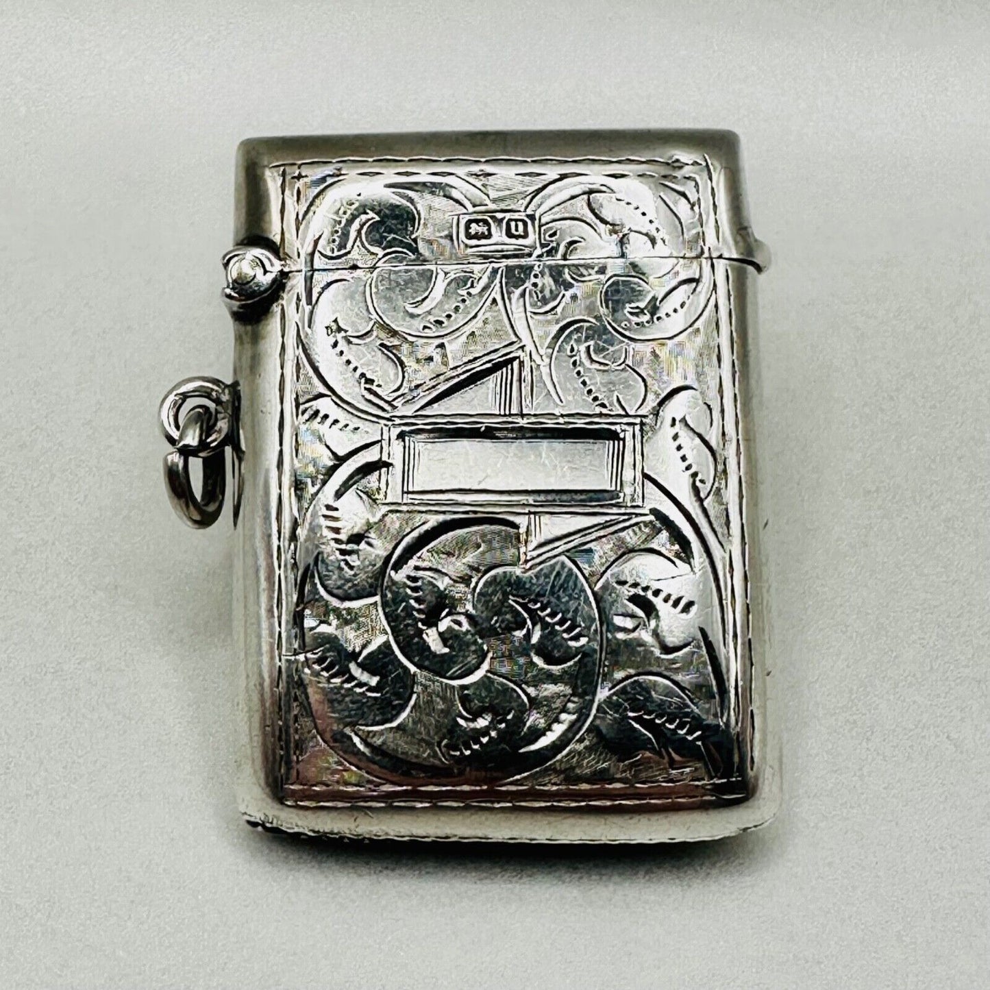 Antique Silver Vesta Case Birmingham 1919 W.J. Myatt & Co. Excellent Condition