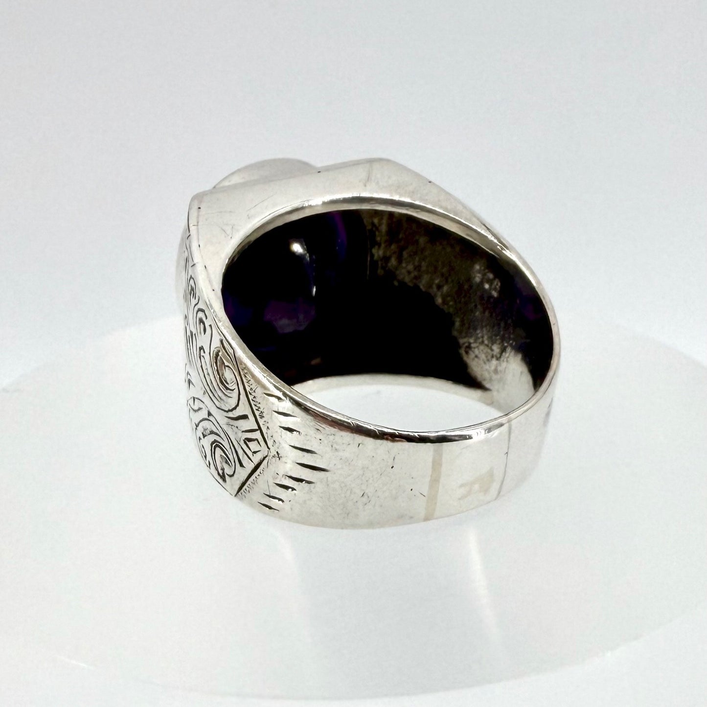 Vintage Sterling Silver Amethyst Signet Ring - UK Size W
