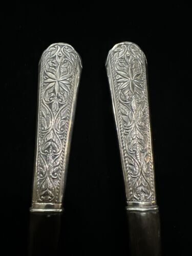 Antique Silver Handled Wooden Serving Fork & Spoon