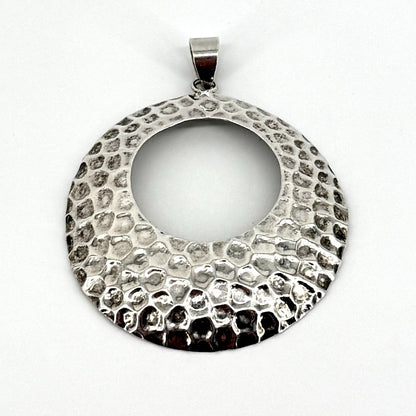 Sterling Silver Hammered Open Circle Pendant – 925 – Modern Design