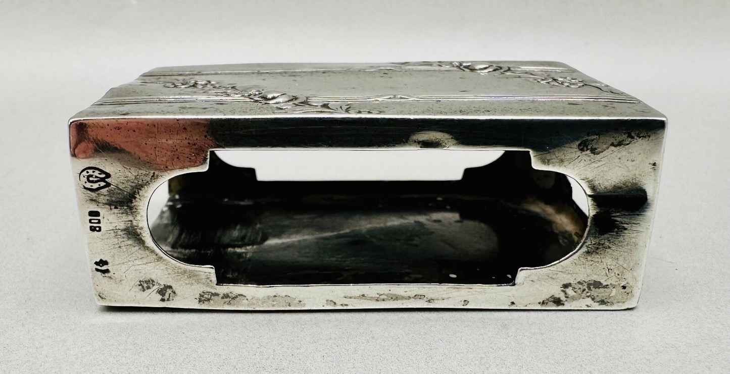 Antique 800 Silver Matchbox Sleeve/Case – German Hallmarks – Oberländer P