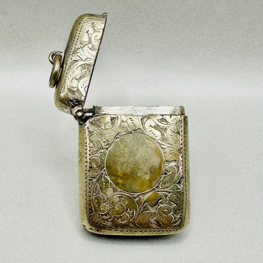 Antique Silver-Plated Vesta Case – Engraved Design