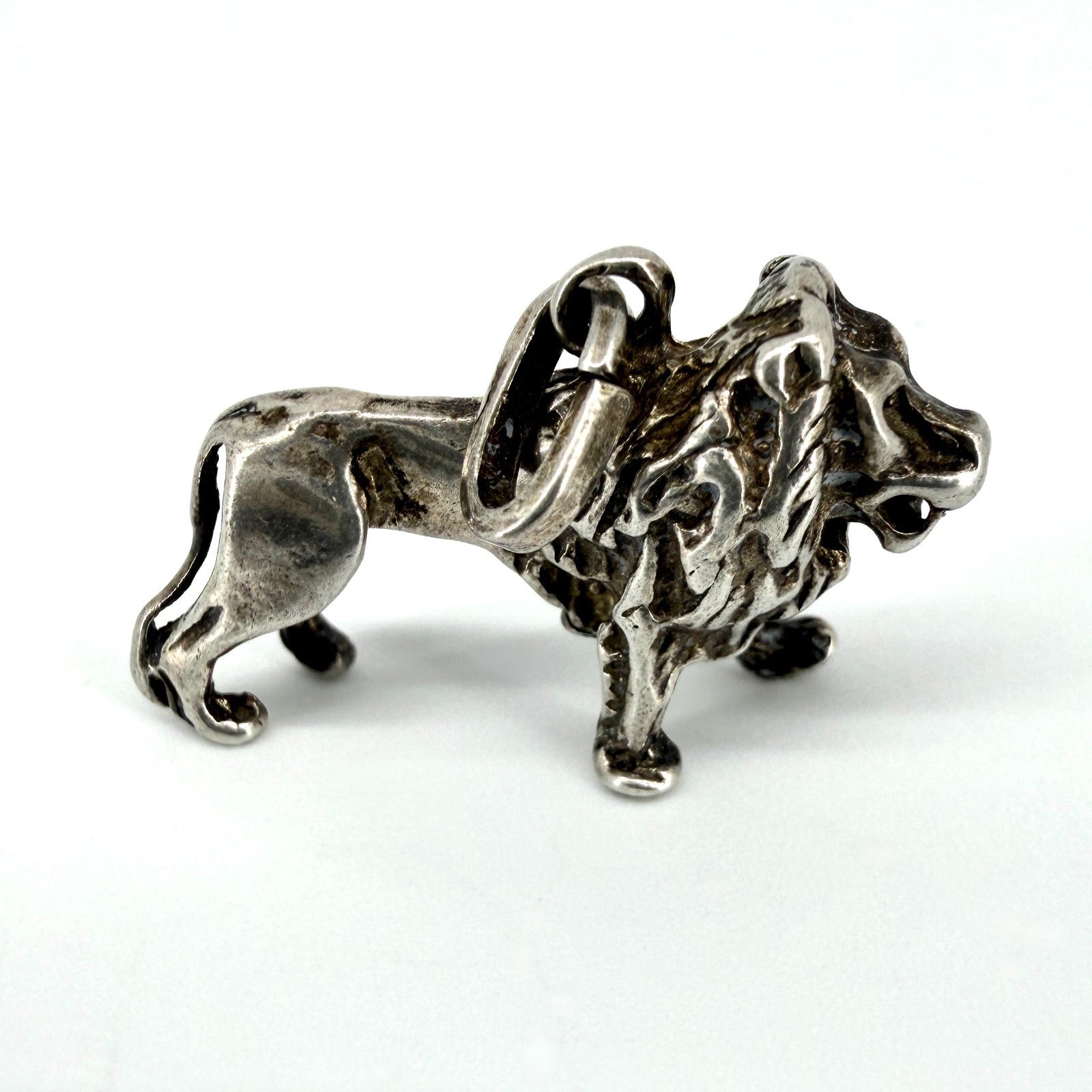 Antique Sterling Silver Lion Charm Pendant