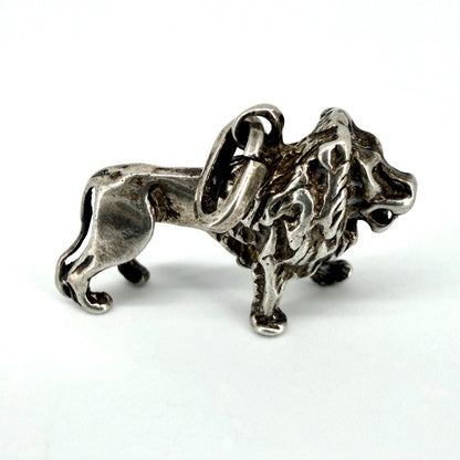 Antique Sterling Silver Lion Charm Pendant