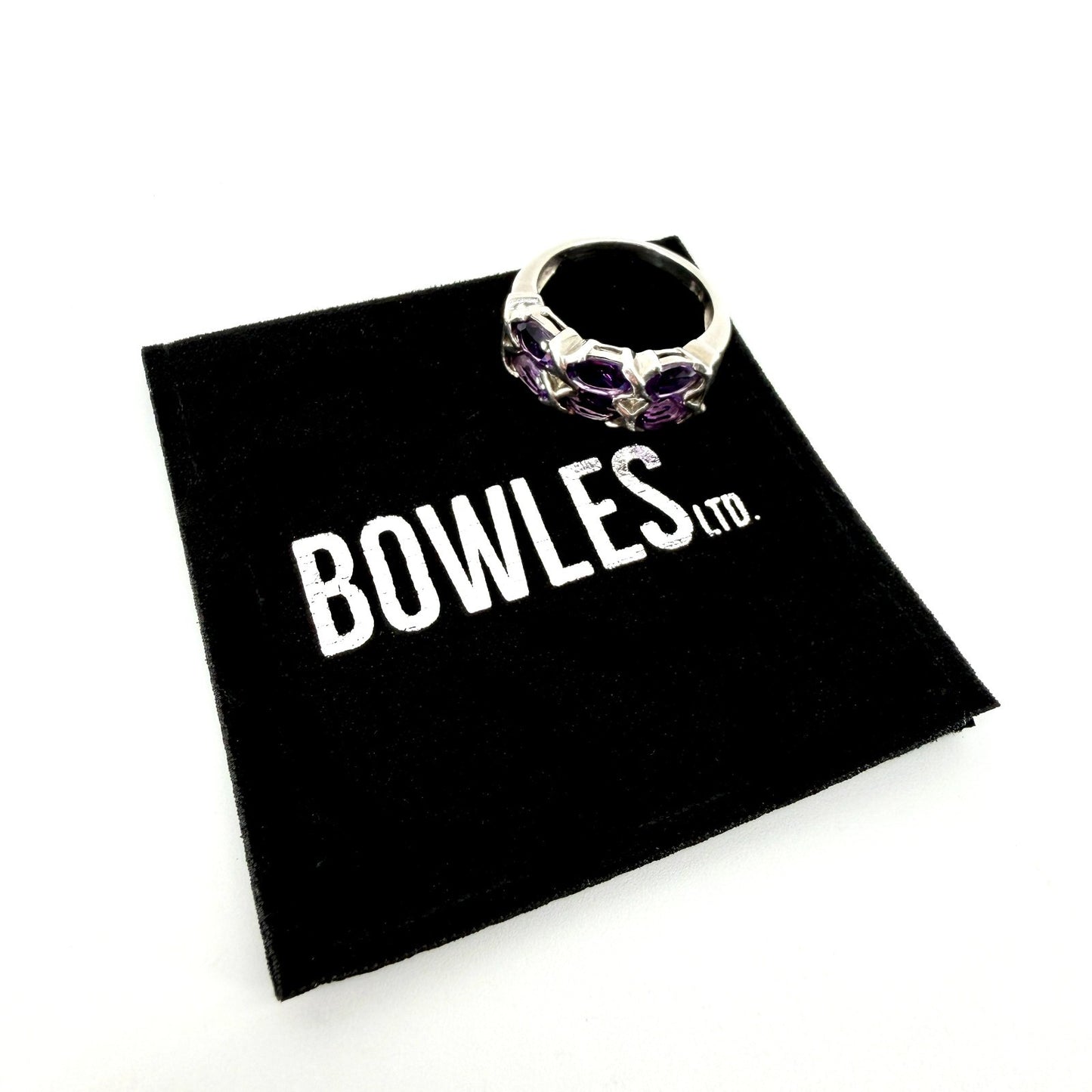 Vintage 925 Sterling Silver Amethyst Ring – UK Size O – 6 Stone Setting