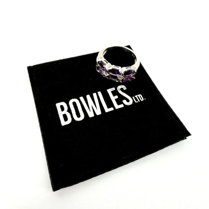 Vintage 925 Sterling Silver Amethyst Ring – UK Size O – 6 Stone Setting