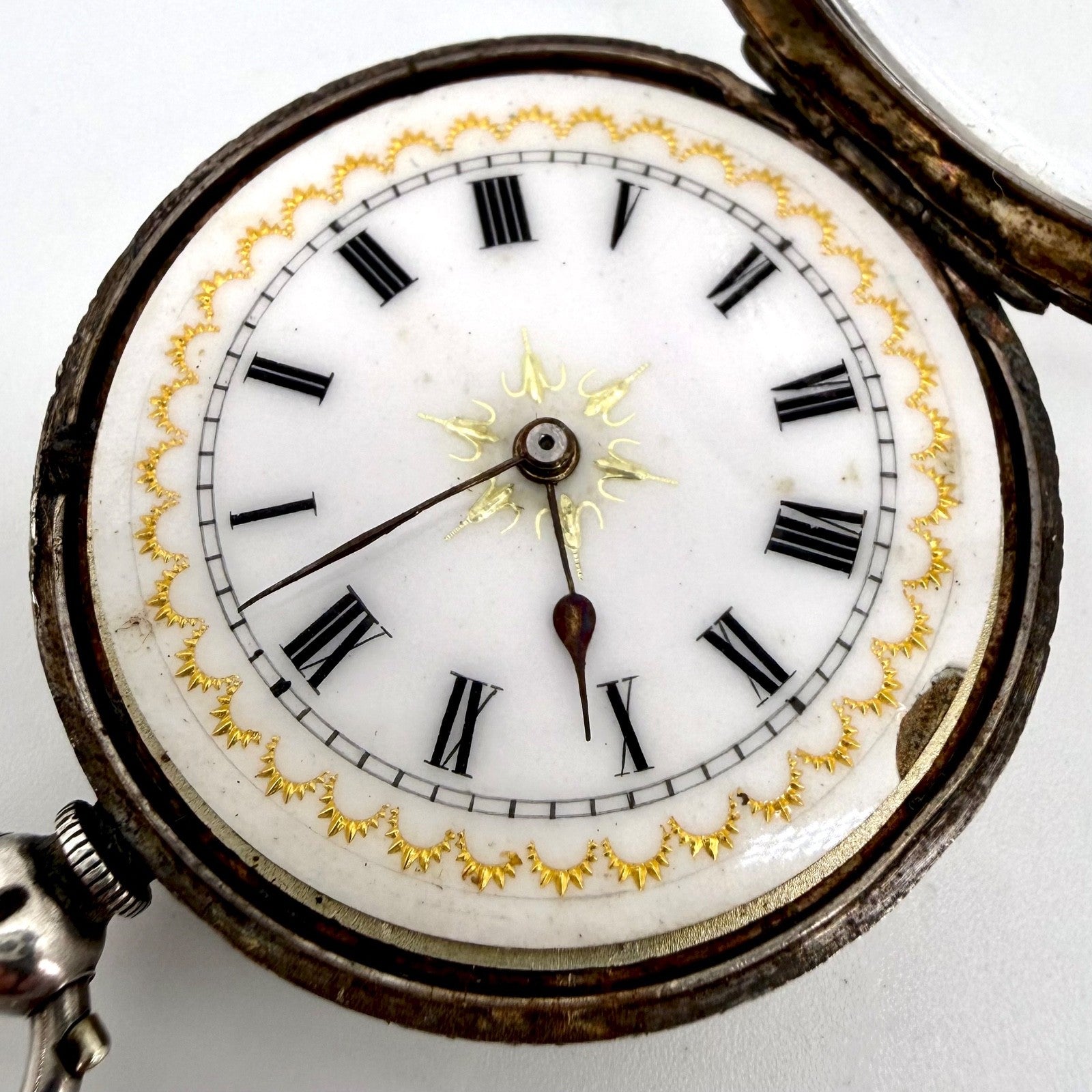 Antique Swiss Silver Pocket Watch – 935 Silver Case – Key Wound – Working