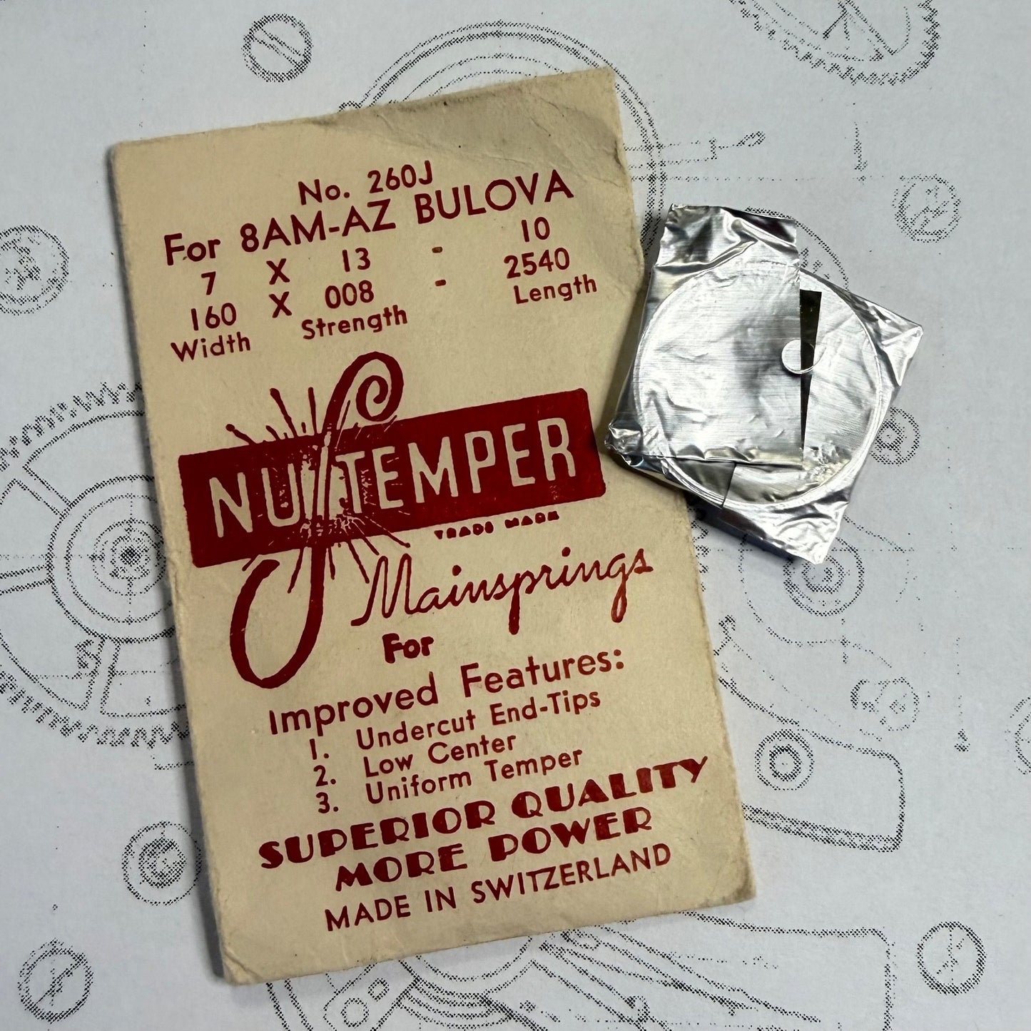 NuTemper Mainspring No. 260J – For Bulova 8AM–AZ – 1.60 x 0.08 x 10"
