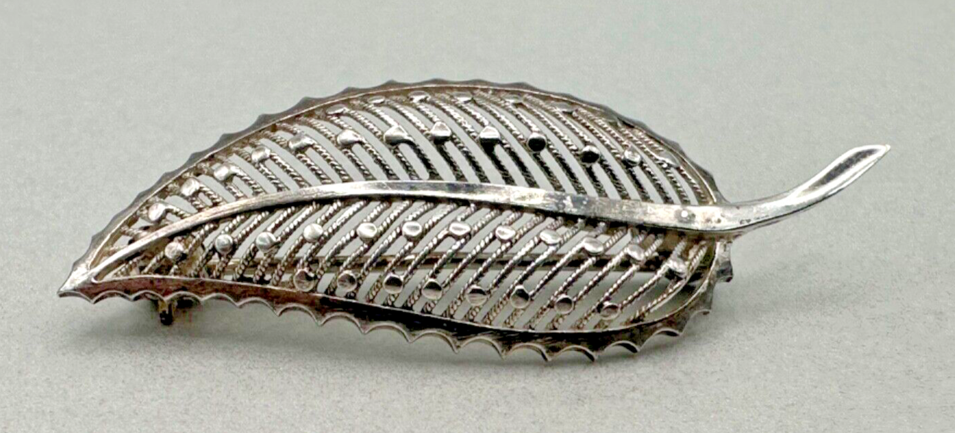 Vintage Solid Silver Leaf Brooch