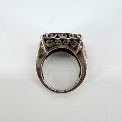 Vintage Sterling Silver Onyx Ring - UK Size P – Gothic / Cross Motif