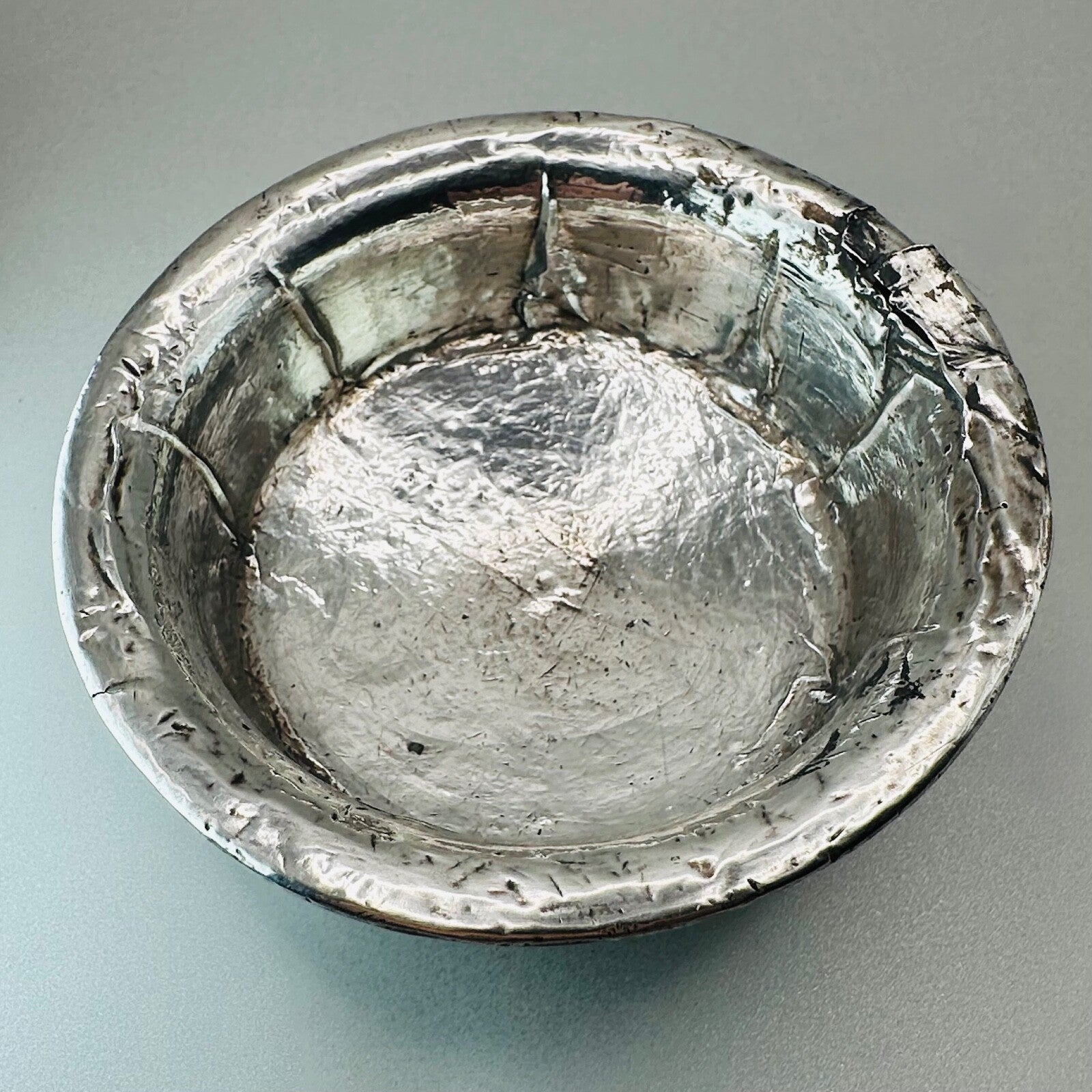 Antique White Metal & Hardwood Beggar's Bowl - Unique Piece