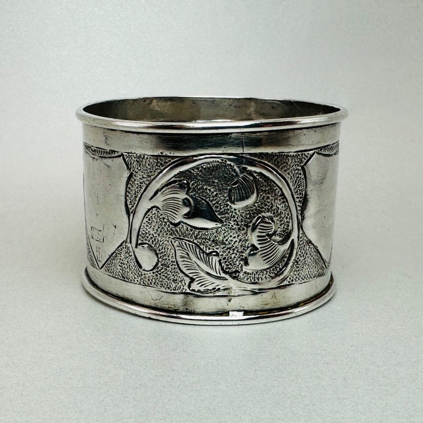 Antique Silver Napkin Ring – Floral Engraving – Hallmark Rubbed