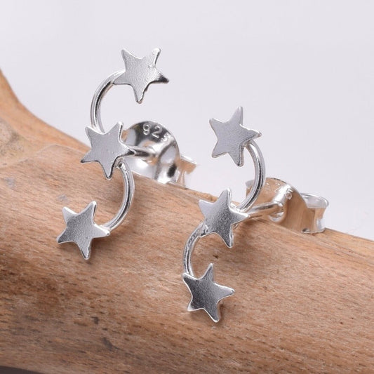 Brand New 925 Sterling Silver Triple Star Stud Earrings