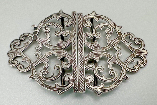 Vintage Silver Belt Buckle, Hallmarked London 1969, Ornate Openwork Design