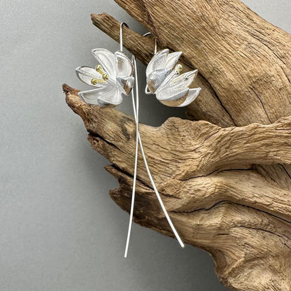 Elegant 925 Sterling Silver Handcrafted Flower Drop Earrings – Various Designs