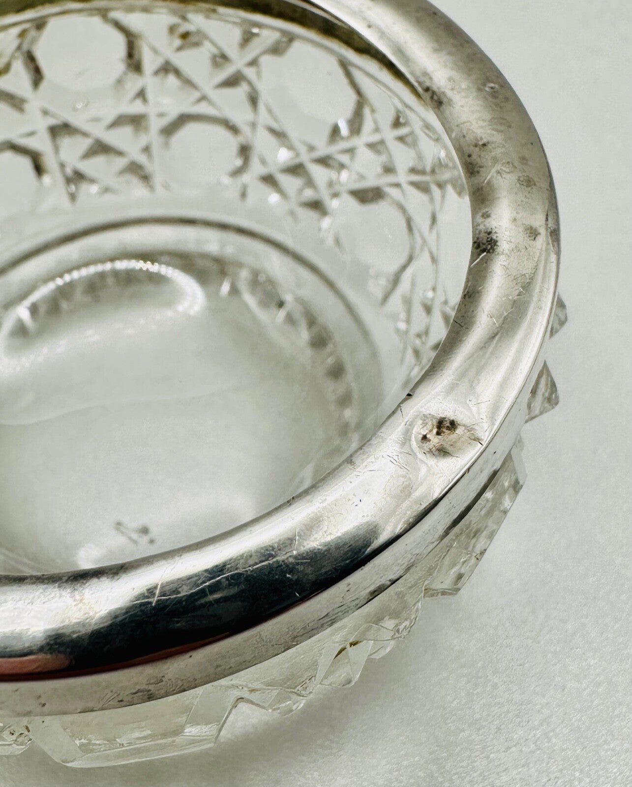 Antique Silver Rimmed Glass Salt – Birmingham 1902 Henry Bushell & Co