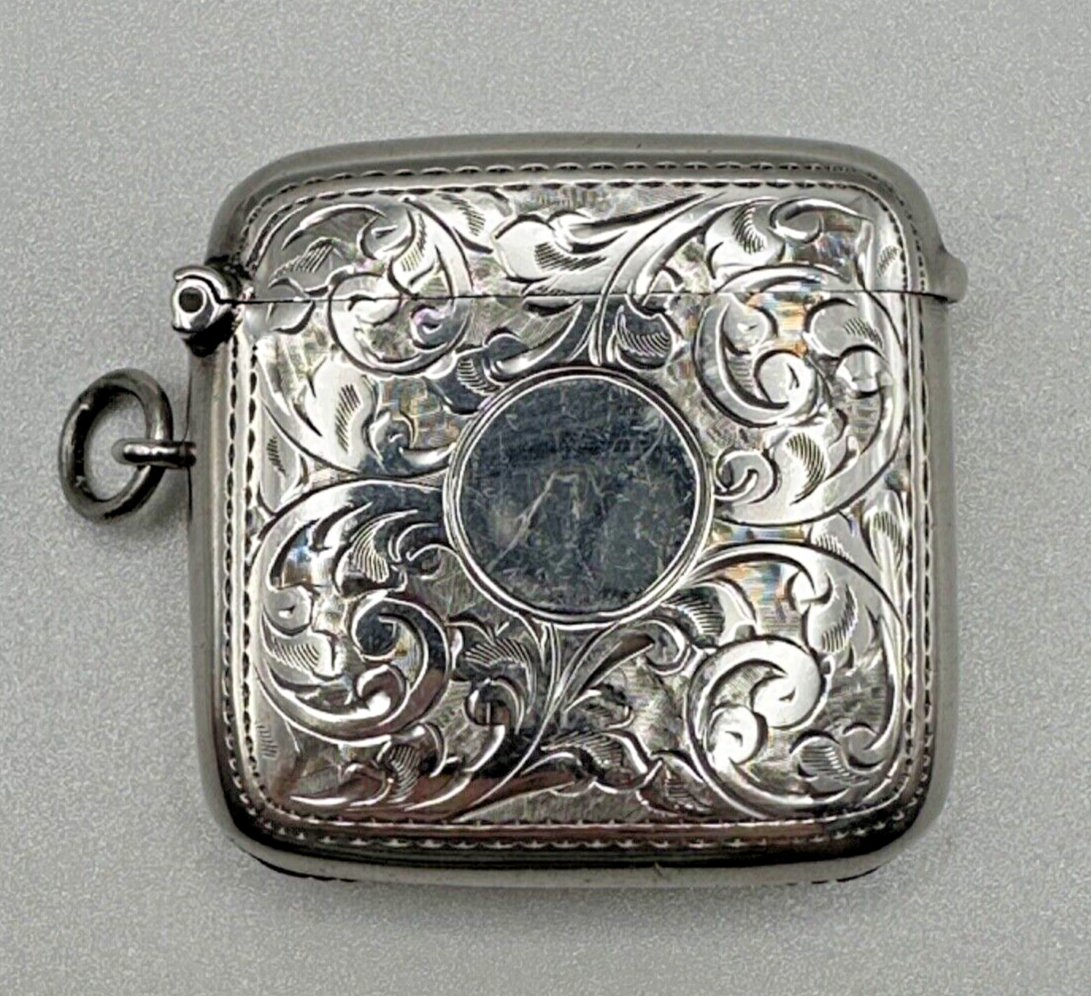 Antique Curved Silver Vesta Case - Chester 1913 Stewart Dawson & Co