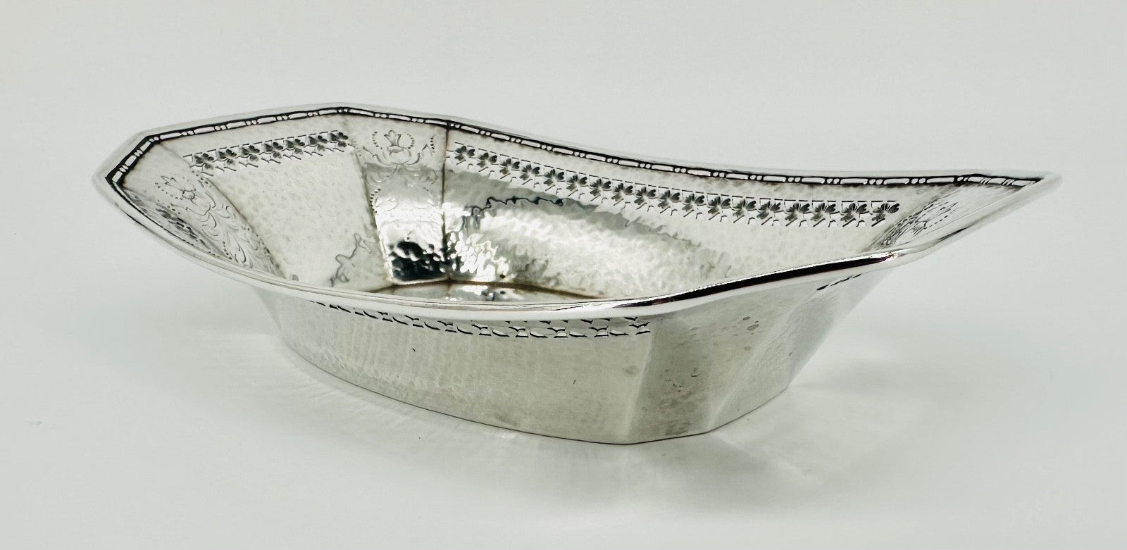 Antique American Sterling Silver Dish – Pierced & Hammered Design – Webster Co.