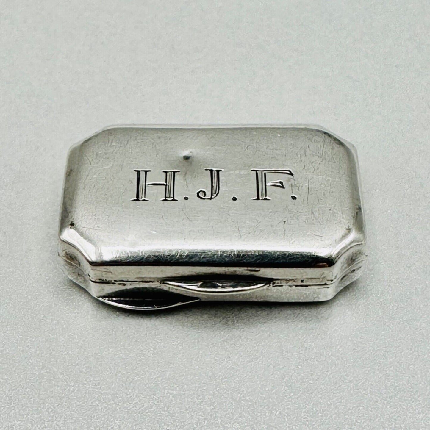 Antique German 835 Silver Pill Box - Mayer Martin – Hallmarked - Engraved H.J.F