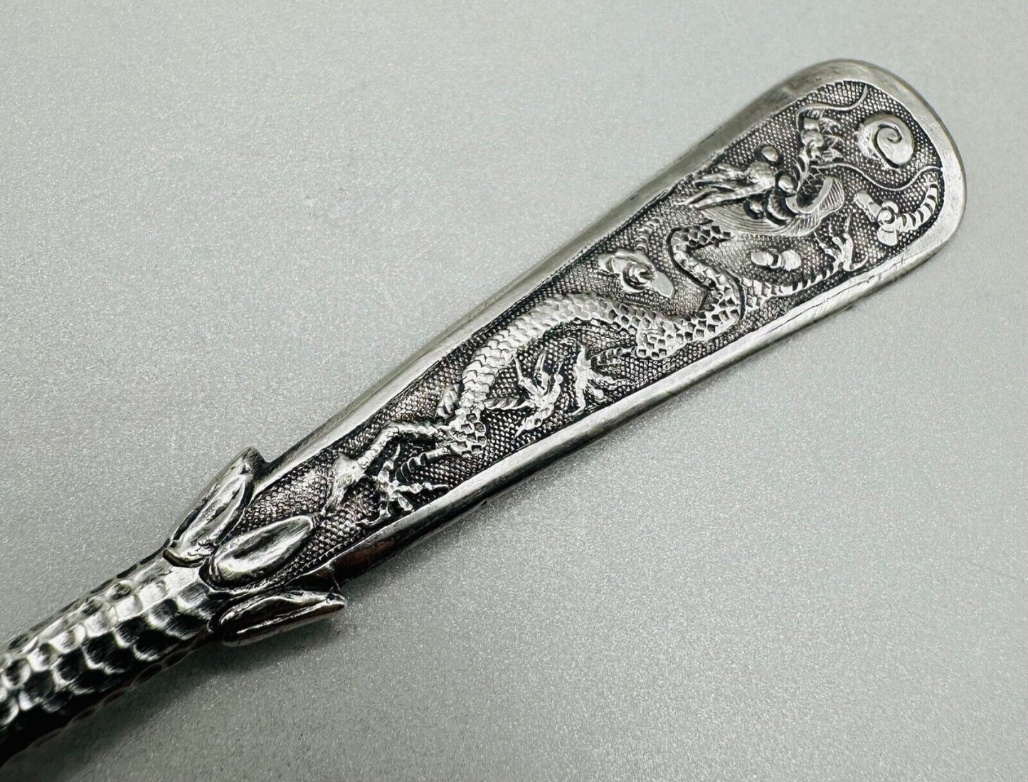 Antique Chinese Export Silver Fish Knife - Intricate Dragon and Floral Design