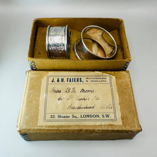 Antique Pair of Silver Napkin Rings - Boxed London 1934 - Robert Pringle & Sons