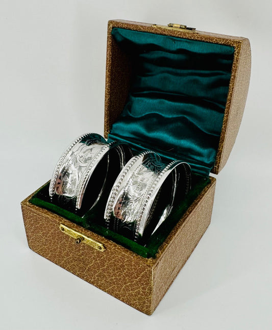 Antique Boxed Pair of Silver Napkin Rings – Chester 1908 & Birmingham 1909