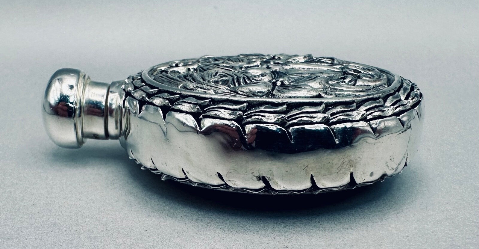 Antique 800 Silver Perfume Flask – High-Relief Classical Female & Floral Design