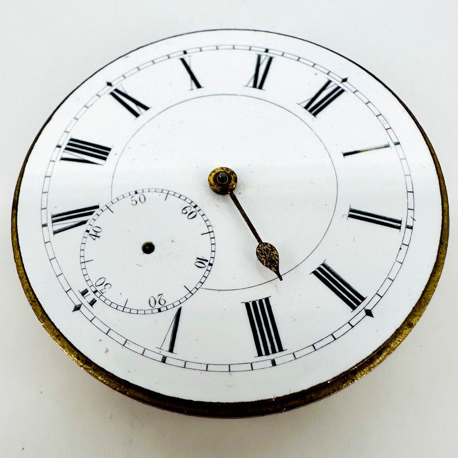 Antique Pocket Watch Movement – Key Wound, Enamel Dial – Working - 46.6mm