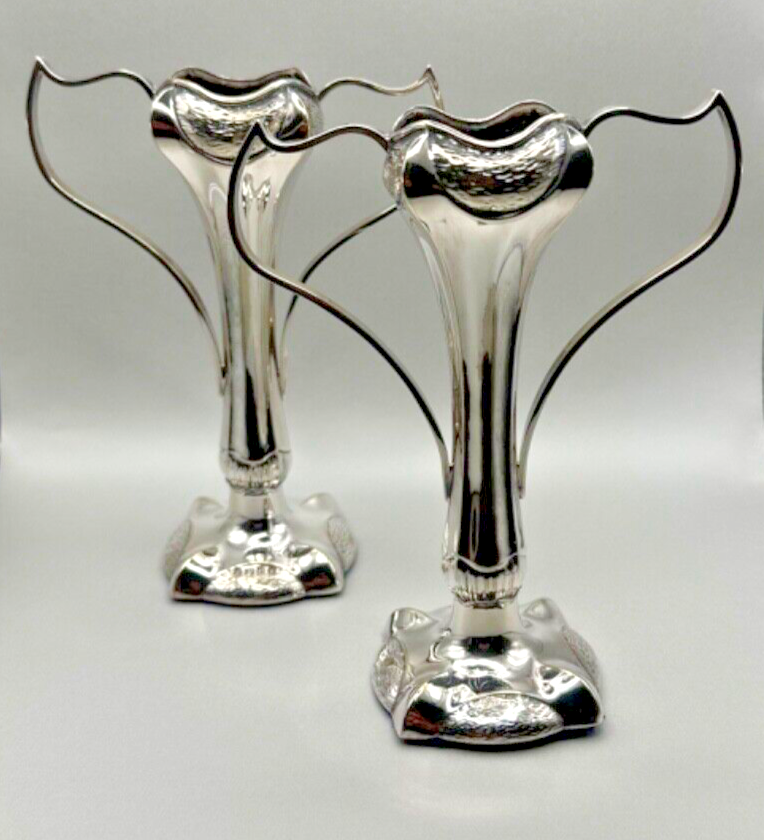 Pair of Antique Silver Plated Claw Vases - EPNS
