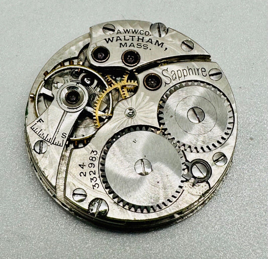 Antique Waltham Sapphire Watch Movement - Model 1898, 15 Jewels, 6/0s Size