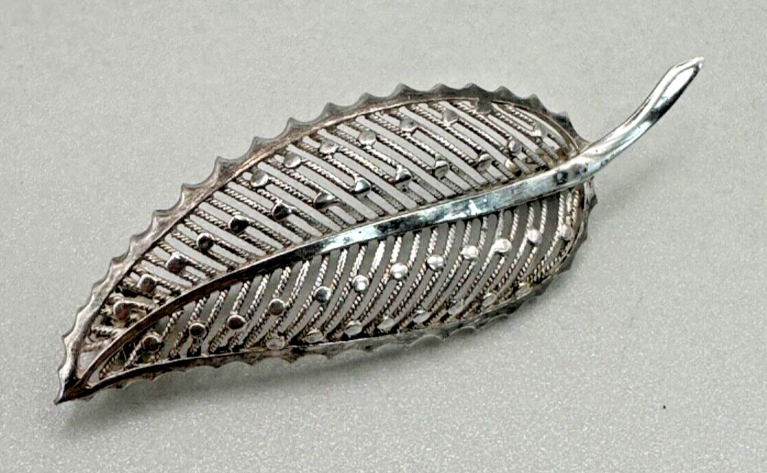 Vintage Solid Silver Leaf Brooch